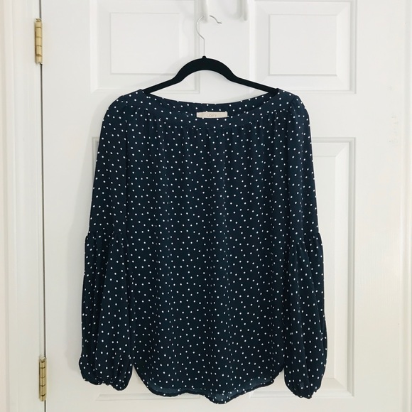 LOFT Blue + White Blouse - Picture 1 of 2